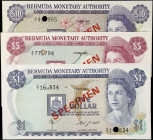 BERMUDA. Lot of (3). Bermuda Monetary Authority. 1, 5 & 10 Dollars, 1978-84. P-28bs, 29as & 30as. Specimens. Uncirculated.
Estimate $100.00 - $200.00