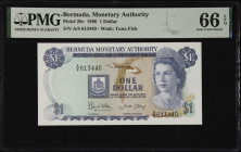 BERMUDA. Lot of (2). Bermuda Monetary Authority. 1 Dollar, 1986. P-28c. Consecutive. PMG Gem Uncirculated 66 EPQ & Superb Gem Unc 67 EPQ.
Estimate $1...