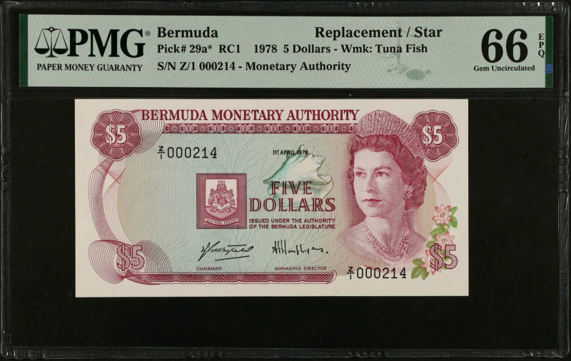 BERMUDA. Bermuda Monetary Authority. 5 Dollars, 1978. P-29a*. Replacement. PMG G...