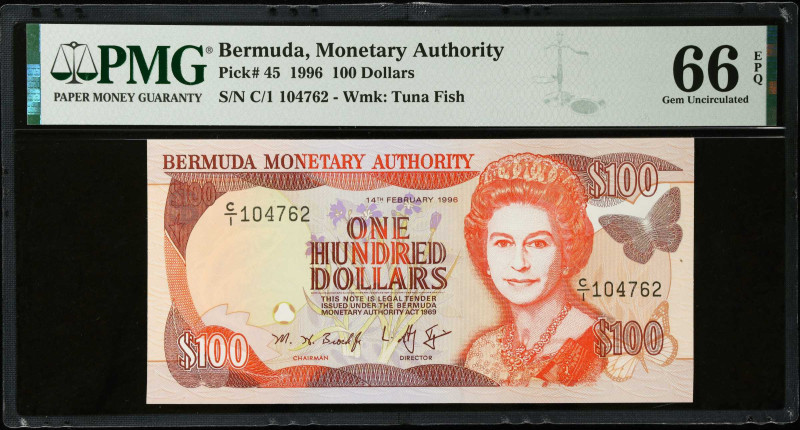 BERMUDA. Bermuda Monetary Authority. 100 Dollars, 1996. P-45. PMG Gem Uncirculat...