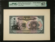 BOLIVIA. El Banco de la Nacion Boliviana. 50 Bolivianos, 1911. P-110p1. Front Proof. PMG Superb Gem Uncirculated 67 EPQ.
Estimate $100.00 - $200.00