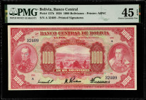 BOLIVIA. Banco Central. 1000 Bolivianos, 1928. P-127b. PMG Choice Extremely Fine 45 EPQ.
Estimate $250.00 - $350.00