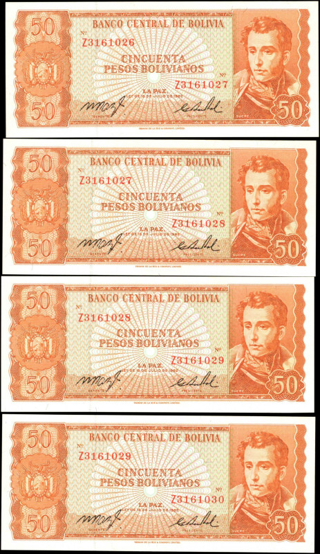 BOLIVIA. Lot of (4). Banco Central de Bolivia. 50 Pesos Bolivianos, 1962. P-162....