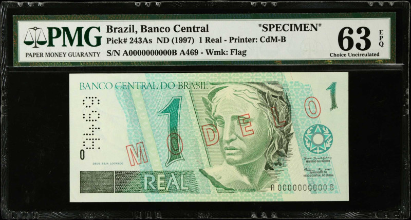 BRAZIL. Banco Central do Brasil. 1 Real, ND (1997). P-243As. Specimen. PMG Choic...