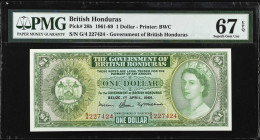 BRITISH HONDURAS. Government of British Honduras. 1 Dollar, 1961-60. P-28b. PMG Superb Gem Uncirculated 67 EPQ.
Estimate $400.00 - $600.00