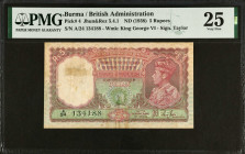 BURMA. Reserve Bank of India. 5 Rupees, ND (1938). P-4. PMG Very Fine 25.
PMG comments "Staple Holes at Issue, Stains & Annotation".&nbsp;
Estimate ...