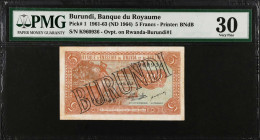 BURUNDI. Banque Du Royaume. 5 Francs, 1961-63 (ND 1964). P-1. PMG Very Fine 30.
Estimate $75.00 - $150.00