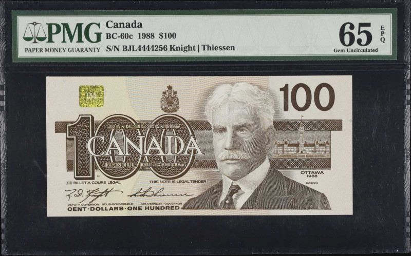 CANADA. Bank of Canada. 100 Dollars, 1988. BC-60c. PMG Gem Uncirculated 65 EPQ....