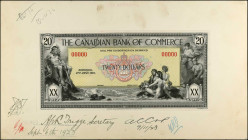 CANADA. The Canadian Bank of Commerce. 20 Dollars, 1917. P-S967Apf. Proof. About Uncirculated.
An approval proof for this wildly popular design type....