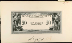 CANADA. The Canadian Bank of Commerce. 50 Dollars, 1917. P-Unlisted. Proof. About Uncirculated.
Printer's annotations.
Estimate $600.00 - $900.00