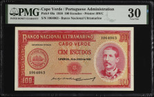 CAPE VERDE. Banco Nacional Ultramarino. 100 Escudos, 1958. P-49a. PMG Very Fine 30.
Estimate $50.00 - $100.00