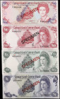 CAYMAN ISLANDS. Lot of (4). Cayman Islands Currency Board. 1, 5 & 10 Dollars, 1974-91. P-5as, 6s, 7s & 13s. Specimens. About Uncirculated to Uncircula...