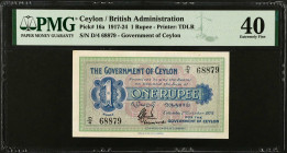 CEYLON. Government of Ceylon. 1 Rupee, 1917-24. P-16a. PMG Extremely Fine 40.
PMG comments "Stamp Cancelled".
Estimate $150.00 - $250.00