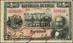 CHILE. Direccion del Tesoro. 1 Peso, 1911-19. P-15b. Very Fine.
Estimate $50.00 - $100.00