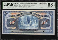 COSTA RICA. Banco Internacional de Costa Rica. 10 Colones, ND (1919-32). P-175s. Specimen. PMG Choice About Uncirculated 58 EPQ.
Estimate $250.00 - $...