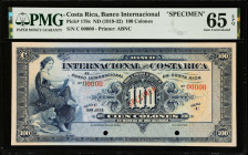 COSTA RICA. Banco Internacional de Costa Rica. 100 Colones, ND (1919-32). P-178s. Specimen. PMG Gem Uncirculated 65 EPQ.
Estimate $400.00 - $700.00