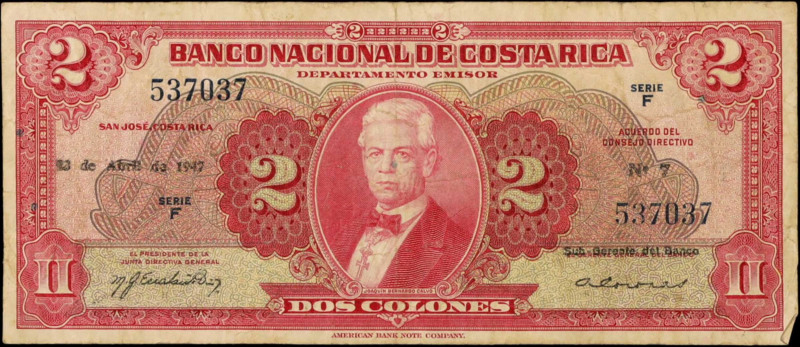 COSTA RICA. Lot of (4). Banco Nacional de Costa Rica. 2 & 5 Colones, 1940-47. P-...