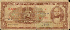 COSTA RICA. Lot of (2). Banco Nacional de Costa Rica. 5 Colones, 1943-46. P-209a & 209c. Fine.
Damage/issues are noticed. SOLD AS IS/NO RETURNS. 
Es...