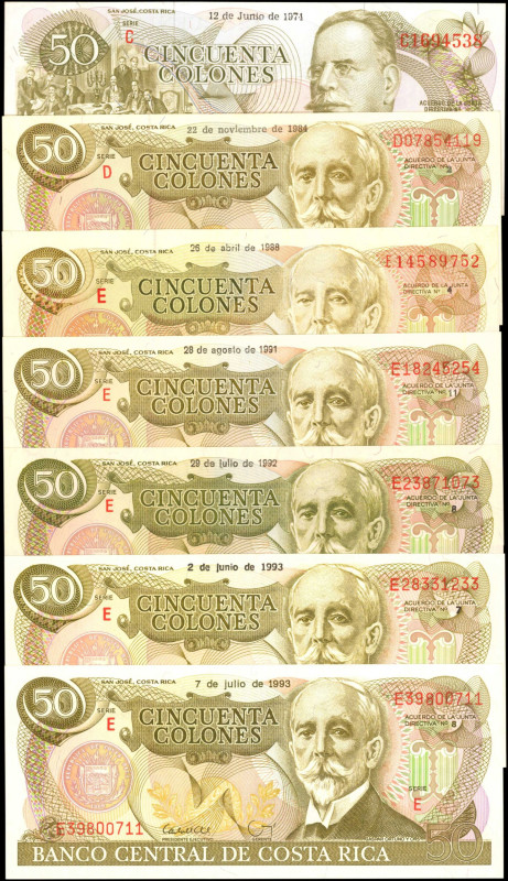 COSTA RICA. Lot of (7). Banco Central de Costa Rica. 50 Colones, 1974-93. P-239,...