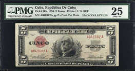 CUBA. Republica de Cuba. 5 Pesos, 1936. P-70b. PMG Very Fine 25.
Estimate $100.00 - $200.00