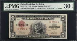 CUBA. Republica de Cuba. 5 Pesos, 1945. P-70f. PMG Very Fine 30 EPQ.
Estimate $200.00 - $400.00