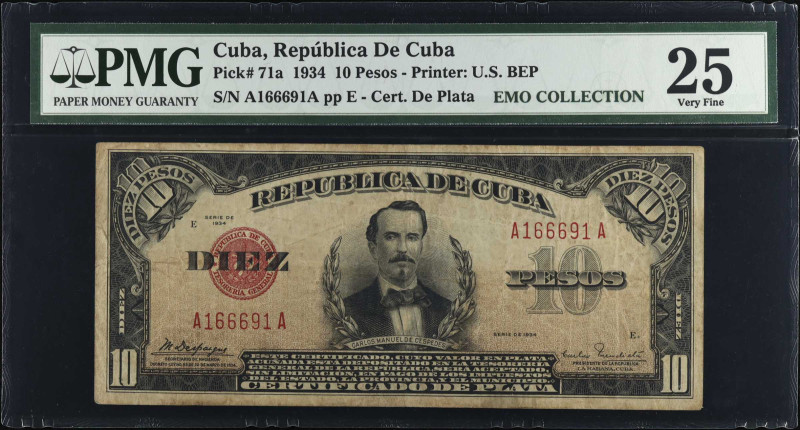 CUBA. Republica de Cuba. 10 Pesos, 1934. P-71a. PMG Very Fine 25.
Estimate $200...