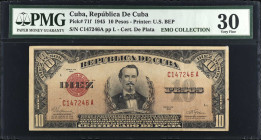 CUBA. Republica de Cuba. 10 Pesos, 1945. P-71f. PMG Very Fine 30.
PMG comments "Minor Rust".
Estimate $200.00 - $300.00