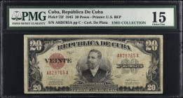 CUBA. Republica de Cuba. 20 Pesos, 1945. P-72f. PMG Choice Fine 15.
Estimate $200.00 - $400.00