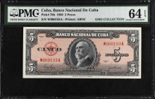 CUBA. Banco Nacional de Cuba. 5 Pesos, 1950. P-78b. PMG Choice Uncirculated 64 EPQ.
Estimate $100.00 - $200.00
