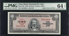 CUBA. Banco Nacional de Cuba. 10 Pesos, 1949. P-79a. PMG Choice Uncirculated 64 EPQ.
Estimate $100.00 - $200.00