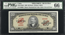 CUBA. Lot of (5). Banco Nacional de Cuba. 20 Pesos, 1958. P-80s2. Specimens. PMG Gem Uncirculated 65 EPQ & Gem Uncirculated 66 EPQ.
An impressive gro...