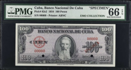 CUBA. Lot of (5). Banco Nacional de Cuba. 100 Pesos, 1954-58. P-82s2 & 82s3. Specimens. PMG Choice Uncirculated 64 to Gem Uncirculated 66 EPQ.
Includ...
