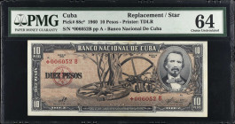 CUBA. Lot of (5). Banco Nacional de Cuba. 10 Pesos, 1960. P-88c*. Replacements. PMG About Uncirculated 55 to Choice Uncirculated 64.
An offering of f...