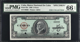 CUBA. Lot of (5). Banco Nacional de Cuba. 5 Pesos, 1960. P-92s. Specimens. PMG Gem Uncirculated 65 EPQ & Gem Uncirculated 66 EPQ.
One of the notes is...