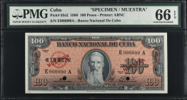 CUBA. Banco Nacional de Cuba. 100 Pesos, 1960. P-93s2. Specimen. PMG Gem Uncirculated 66 EPQ.
The scarcer version for the specimen variety.
Estimate...