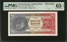 CZECHOSLOVAKIA. Lot of (4). Mixed Banks. 20, 25, 50 & 500 Korun, 1926-53. P-21s, 22s, 64s & 84s. Specimens. PMG Choice Uncirculated 64 EPQ to Superb G...