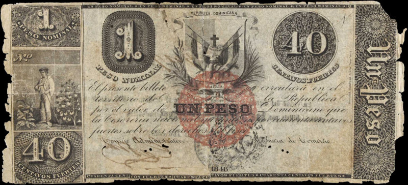 DOMINICAN REPUBLIC. Republica Dominicana. 20 Pesos, 1848. P-6. Good.
A scarce c...