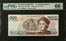 DOMINICAN REPUBLIC. Banco Central de la Republica Dominicana. 500 Pesos Oro, 1992. P-140a. Commemorative. PMG Gem Uncirculated 66 EPQ.
Estimate $150....