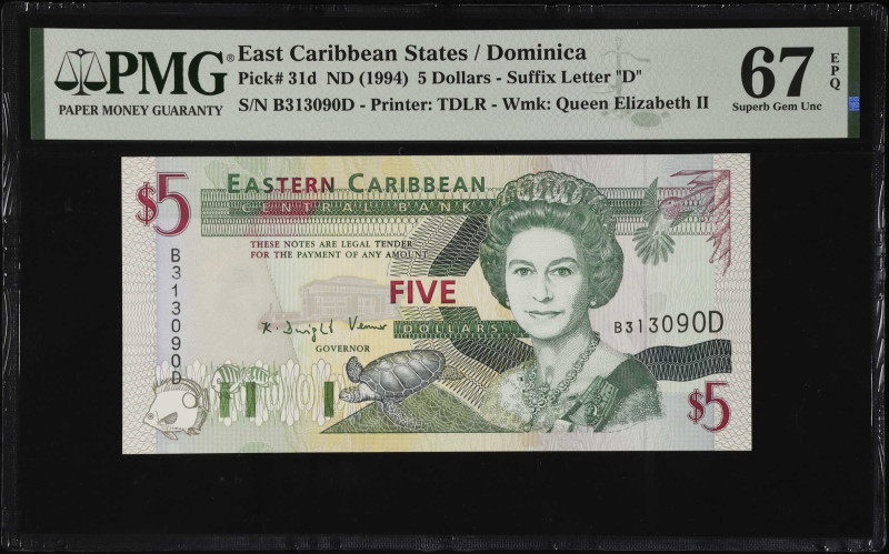 EAST CARIBBEAN STATES. Lot of (2). Eastern Caribbean Central Bank. 5 & 10 Dollar...