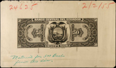ECUADOR. Banco Central del Ecuador. 50 Sucres, ND. P-Unlisted. Printing Plate.
An interesting piece of printing history, this back plate design is fo...