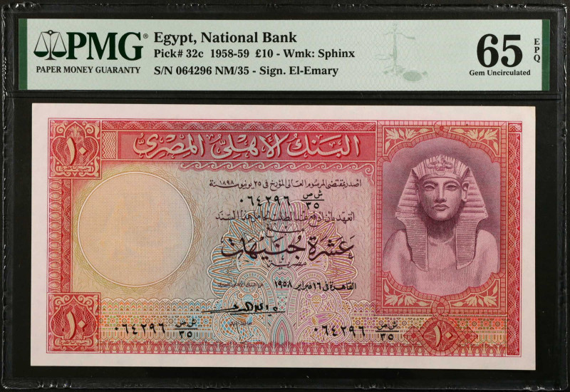 EGYPT. National Bank of Egypt. 10 Egyptian Pounds, 1958-59. P-32c. PMG Gem Uncir...