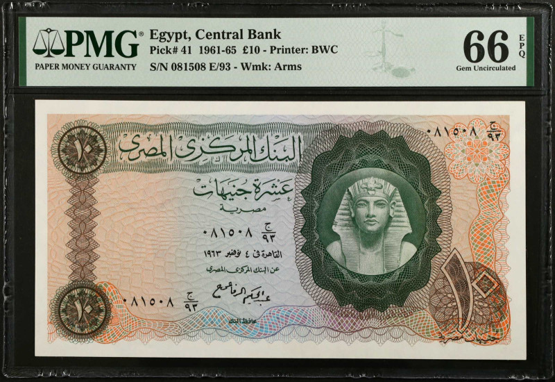 EGYPT. Central Bank of Egypt. 10 Egyptian Pounds, 1961-65. P-41. PMG Gem Uncircu...