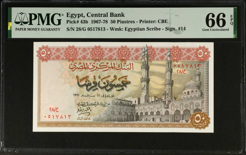 EGYPT. Lot of (3). Central Bank of Egypt. 50 Piastres, 1 & 10 Pounds, 1967-78. P...