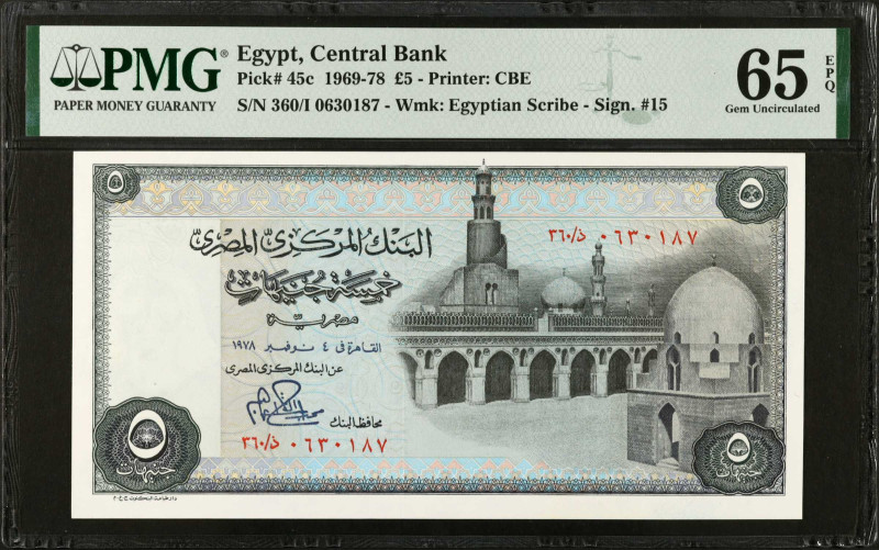 EGYPT. Central Bank of Egypt. 5 Egyptian Pounds, 1969-78. P-45c. PMG Gem Uncircu...