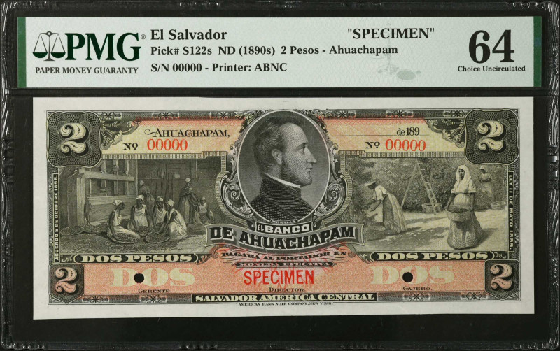 EL SALVADOR. El Banco de Ahuachapam. 2 Pesos, ND (1890s). P-S122s. Specimen. PMG...