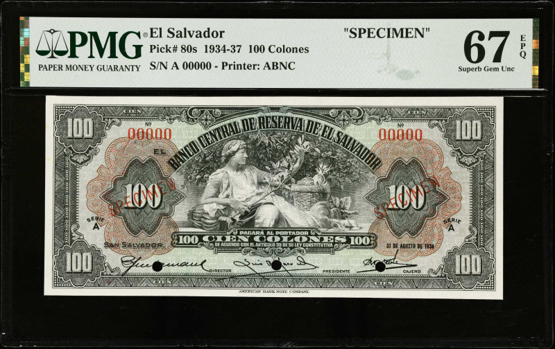 EL SALVADOR. El Banco Central de Reserva de El Salvador. 100 Colones, 1934-37. P...