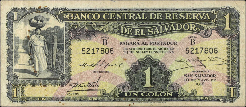 EL SALVADOR. Banco Central de Reserve de El Salvador. 1 Colon, 1938. P-81. Very ...