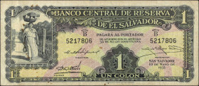 EL SALVADOR. Banco Central de Reserve de El Salvador. 1 Colon, 1938. P-81. Very Fine.
Rust/spotting.
Estimate $150.00 - $250.00