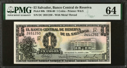 EL SALVADOR. El Banco Central de Reserva de El Salvador. 1 Colon, 1956-60. P-90b. PMG Choice Uncirculated 64.
Estimate $50.00 - $100.00