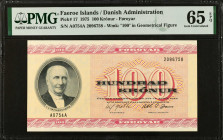 FAEROE ISLANDS. Faeroe Islands Government. 100 Kronur, 1975. P-17. PMG Gem Uncirculated 65 EPQ.
Estimate $200.00 - $300.00